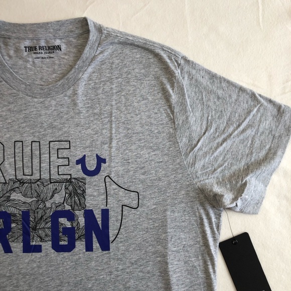 TRUE RELIGION Men’s Heather Gray Short Sleeve Logo T-shirt Sz Large - Picture 4 of 12